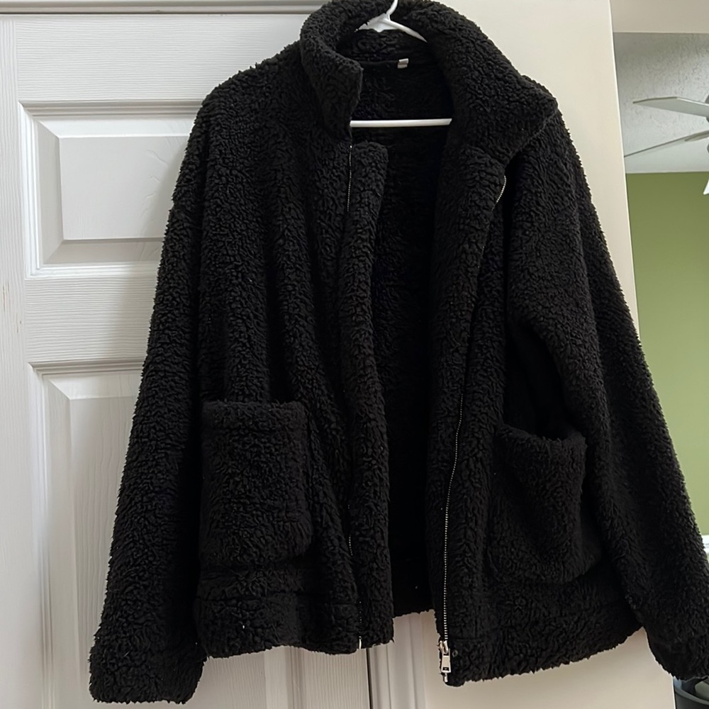 Oversized Black Teddy Coat w/ Pockets